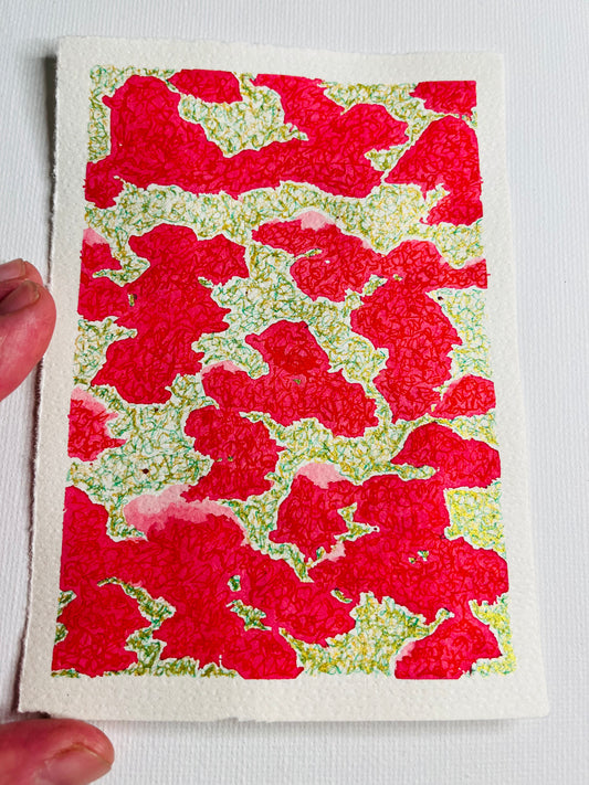 Asian Inspired Calligraphy Ink Painting in Red and Green