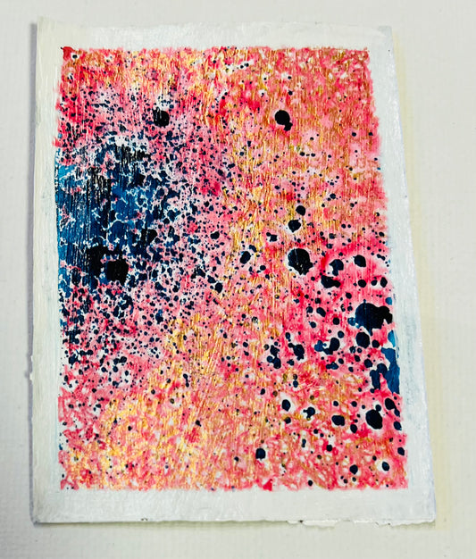 ACEO: Galaxy of Pink and Gold Between Dense Navy Stars